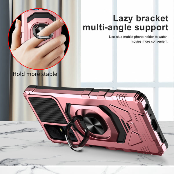 For Alcatel Jitterbug Smart 4 Case [Military Grade] Ring Car Mount Kickstand w/[Tempered Glass] Hybrid Hard PC Soft TPU Shockproof Protective Case - Rose Gold