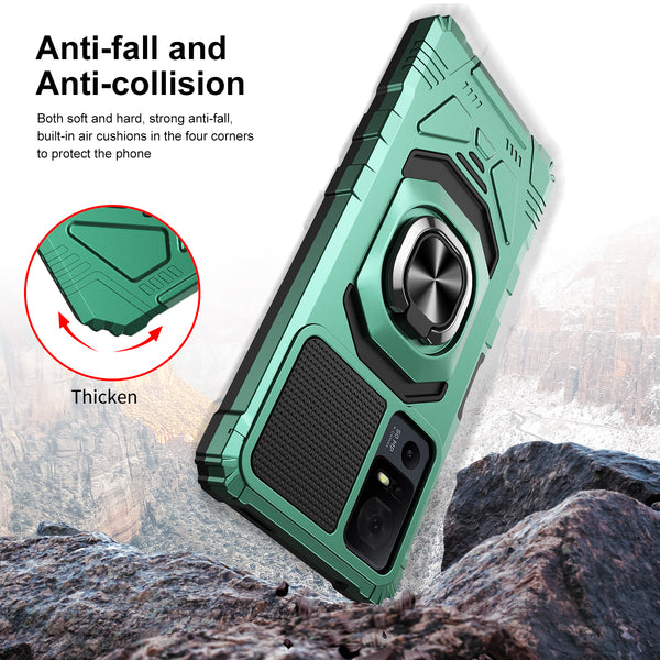 For Alcatel Jitterbug Smart 4 Case [Military Grade] Ring Car Mount Kickstand w/[Tempered Glass] Hybrid Hard PC Soft TPU Shockproof Protective Case - Teal