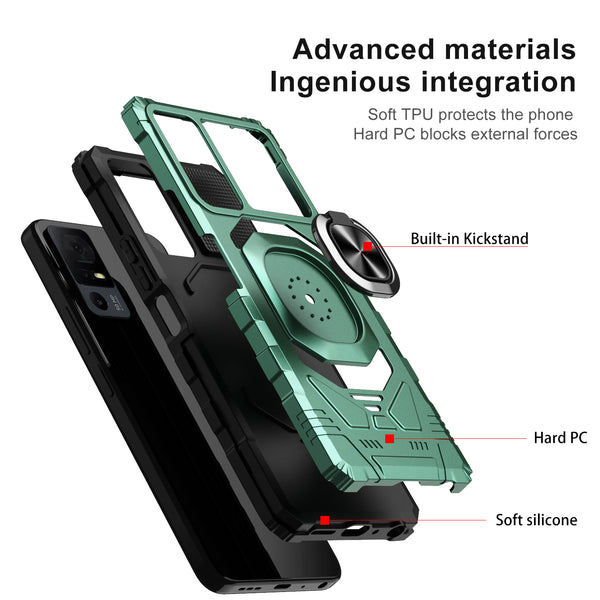 For Alcatel Jitterbug Smart 4 Case [Military Grade] Ring Car Mount Kickstand w/[Tempered Glass] Hybrid Hard PC Soft TPU Shockproof Protective Case - Teal