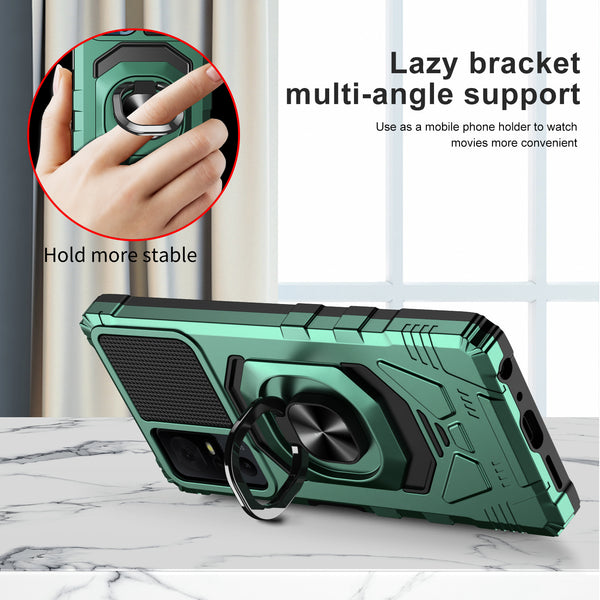 For Alcatel Jitterbug Smart 4 Case [Military Grade] Ring Car Mount Kickstand w/[Tempered Glass] Hybrid Hard PC Soft TPU Shockproof Protective Case - Teal