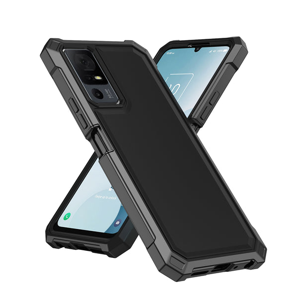 For Alcatel Jitterbug Smart 4 (2023) Case with Temper Glass Screen Protector Full-Body Rugged Protection - Black/Black