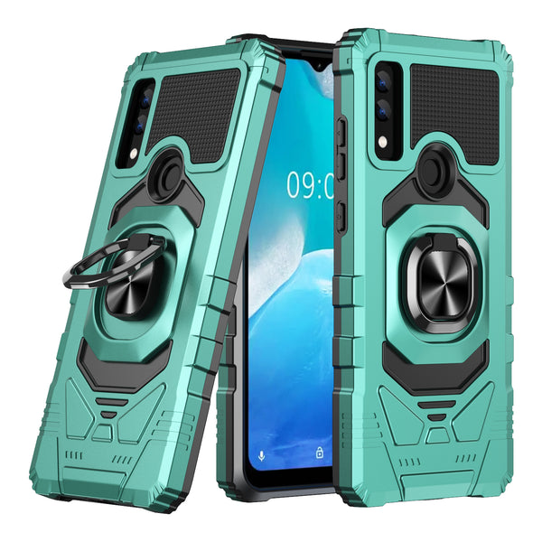 For AT&T Maestro 3 Case [Military Grade] Ring Car Mount Kickstand w/[Tempered Glass] Hybrid Hard PC Soft TPU Shockproof Protective Case - Teal