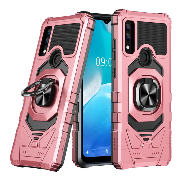 For AT&T Maestro 3 Case [Military Grade] Ring Car Mount Kickstand w/[Tempered Glass] Hybrid Hard PC Soft TPU Shockproof Protective Case - Rose Gold