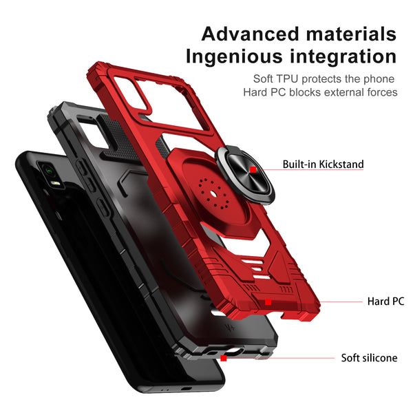 ring car mount kickstand hyhrid phone case for cricket vision plus - red - www.coverlabusa.com