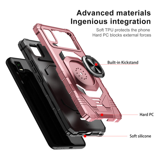 ring car mount kickstand hyhrid phone case for cricket vision plus - rose gold - www.coverlabusa.com