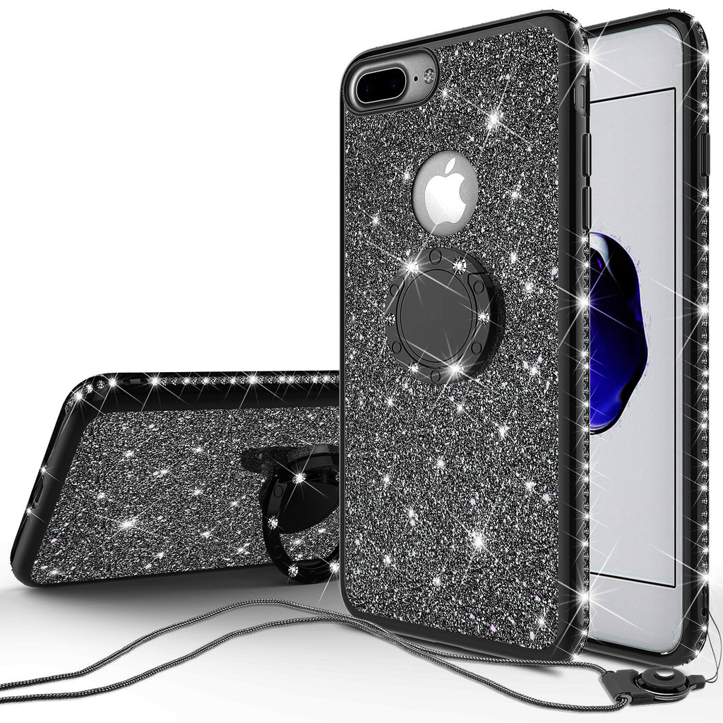 For iPhone 8 Plus, iPhone 7 Plus Glitter Cute Phone Case Girls Kickstand  Purple