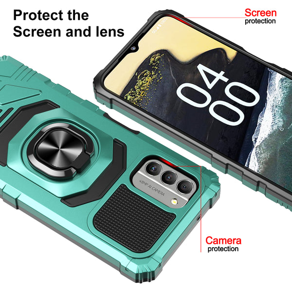 For Nokia G400 5G Case [Military Grade] Ring Car Mount Kickstand w/[Tempered Glass] Hybrid Hard PC Soft TPU Shockproof Protective Case - Teal