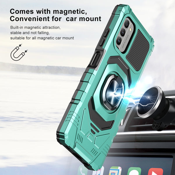 For Nokia G400 5G Case [Military Grade] Ring Car Mount Kickstand w/[Tempered Glass] Hybrid Hard PC Soft TPU Shockproof Protective Case - Teal