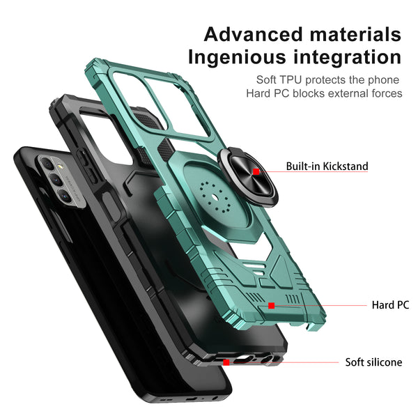 For Nokia G400 5G Case [Military Grade] Ring Car Mount Kickstand w/[Tempered Glass] Hybrid Hard PC Soft TPU Shockproof Protective Case - Teal