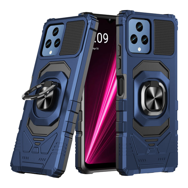 T-Mobile REVVL 6 5G Case [Military Grade] Ring Car Mount Kickstand w/[Tempered Glass] Hybrid Hard PC Soft TPU Shockproof Protective Case - Blue