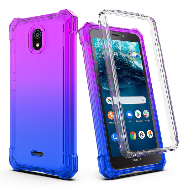 For Nokia C100 Case with Temper Glass Screen Protector Full-Body Rugged Protection - Blue/Purple
