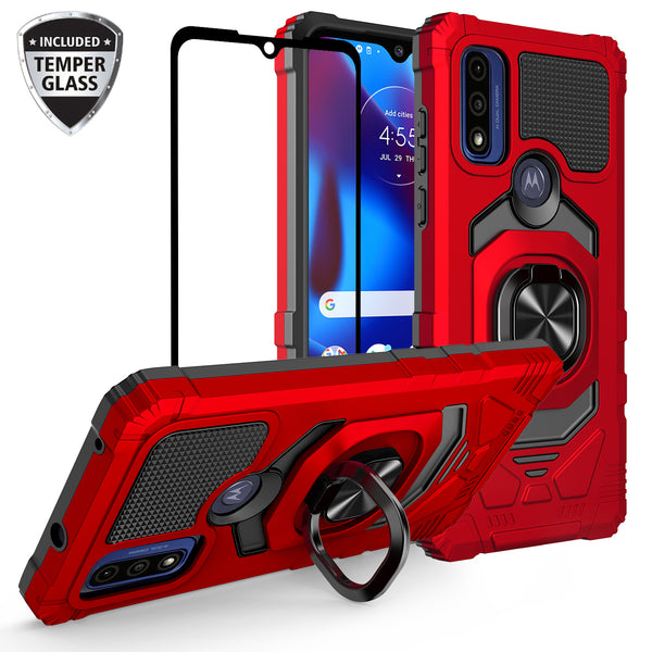 ring kickstand hyhrid phone case for motorola moto g pure - red - www.coverlabusa.com