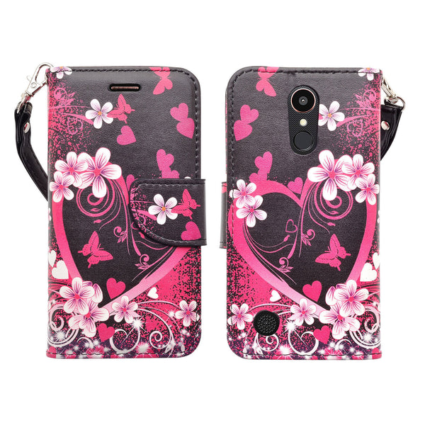 LG K20 V Case, K20 Plus leather wallet case - heart butterflies - www.coverlabusa.com