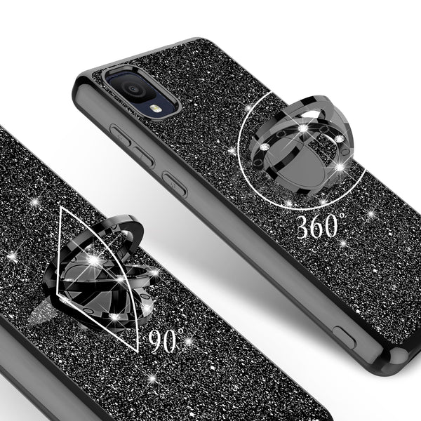 For TCL Ion Z Case, Glitter Cute Phone Case Girls with Kickstand,Bling Diamond Rhinestone Bumper Ring Stand Sparkly Luxury Clear Thin Soft Protective TCL Ion Z Case for Girl Women - Black
