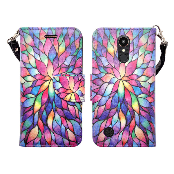 LG K20 V Case, K20 Plus leather wallet case - rainbow flower - www.coverlabusa.com