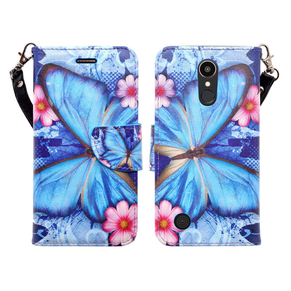 LG K20 V Case, K20 Plus leather wallet case - butterfly blue - www.coverlabusa.com