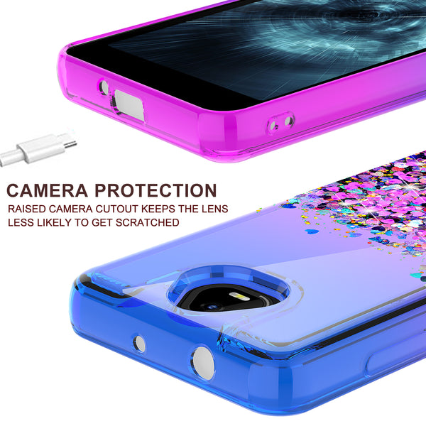 For Boost Schok Volt SV55 Case Liquid Glitter Phone Case Waterfall Floating Quicksand Bling Sparkle Cute Protective Girls Women Cover for Boost Schok Volt SV55 W/Temper Glass -  (Blue/Purple Gradient)