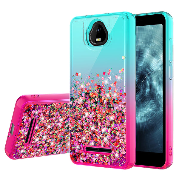 For Boost Schok Volt SV55 Case Liquid Glitter Phone Case Waterfall Floating Quicksand Bling Sparkle Cute Protective Girls Women Cover for Boost Schok Volt SV55 W/Temper Glass -  (Teal/Pink Gradient)