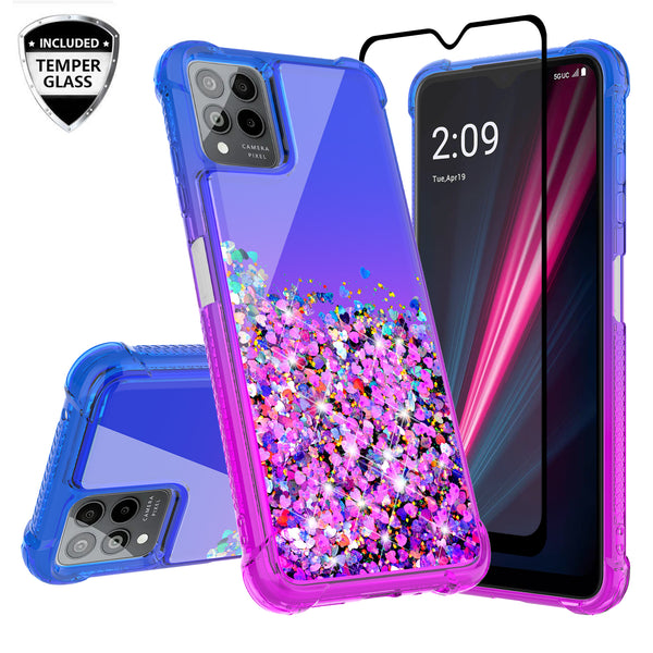 For T-Mobile REVVL 6 PRO 5G Case Liquid Glitter Phone Case Waterfall Floating Quicksand Bling Sparkle Cute Protective Girls Women Cover for T-Mobile REVVL 6 PRO 5G W/Temper Glass - (Blue/Purple Gradient)