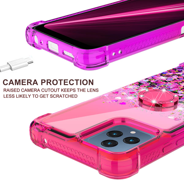 Glitter Phone Case Kickstand Compatible for T-Mobile Revvl 6 5G Case, Revvl 6 5G Case,Ring Stand Liquid Floating Quicksand Bling Sparkle Protective Girls Women for T-Mobile Revvl 6 5G W/Temper Glass - (Hot Pink/Purple Gradient)