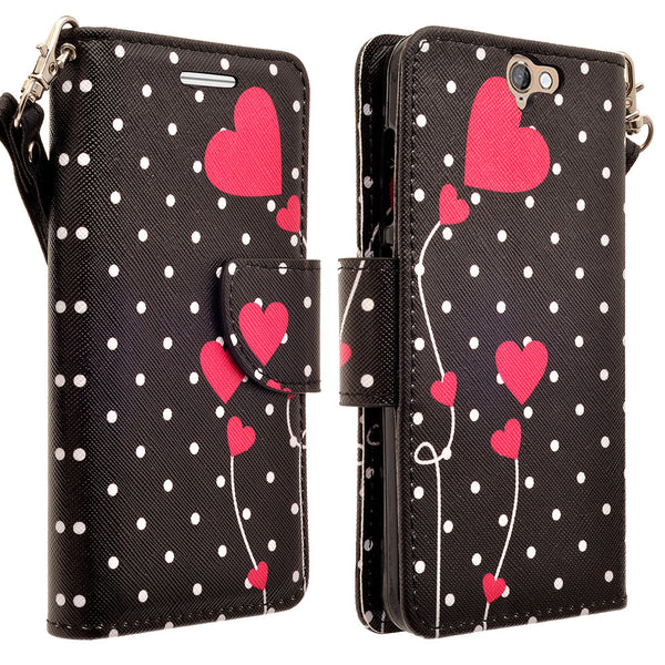 HTC One A9 leather wallet case - polka dot heart - www.coverlabusa.com