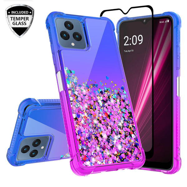 For T-Mobile REVVL 6 5G Case Liquid Glitter Phone Case Waterfall Floating Quicksand Bling Sparkle Cute Protective Girls Women Cover for T-Mobile REVVL 6 5G W/Temper Glass - (Blue/Purple Gradient)