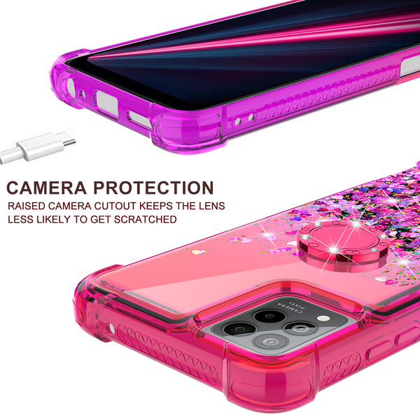 Glitter Phone Case Kickstand Compatible for T-Mobile Revvl 6 Pro 5G Case, Revvl 6 Pro 5G Case,Ring Stand Liquid Floating Quicksand Bling Sparkle Protective Girls Women for T-Mobile Revvl 6 Pro 5G W/Temper Glass - (Hot Pink/Purple Gradient)