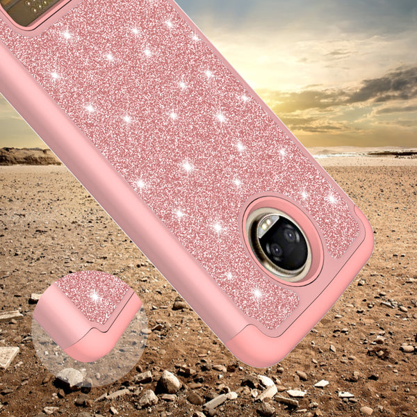 Motorola Moto Z2 Force Glitter Hybrid Case - Rose Gold - www.coverlabusa.com
