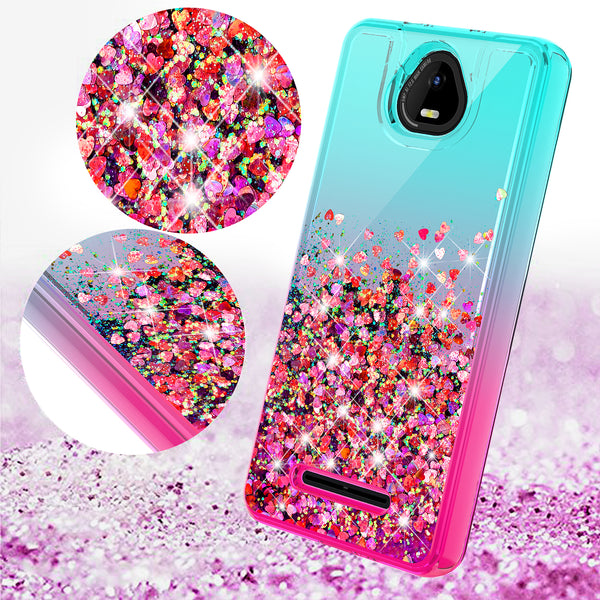 For Boost Schok Volt SV55 Case Liquid Glitter Phone Case Waterfall Floating Quicksand Bling Sparkle Cute Protective Girls Women Cover for Boost Schok Volt SV55 W/Temper Glass -  (Teal/Pink Gradient)