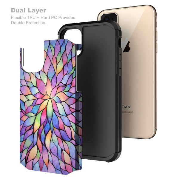 Apple iPhone 11 Pro Max , iPhone 11 Pro Max, [Include Temper Glass Screen Protector] Slim Hybrid Dual Layer [Shock Resistant] Case for iPhone 11 Pro Max - Rainbow Flower