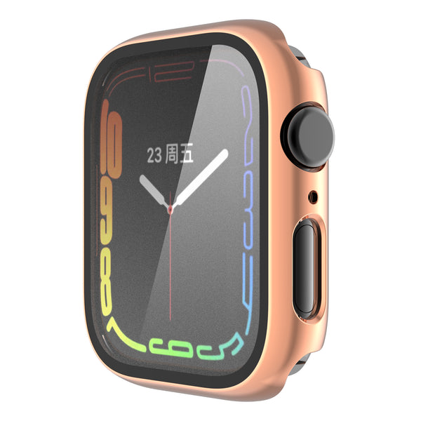 For Apple Watch iWatch Series 7 Case 45mm Tempered Glass Shockproof Full Cover - Rose Gold