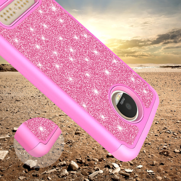 Motorola Moto Z2 Play Glitter Hybrid Case - Hot Pink - www.coverlabusa.com