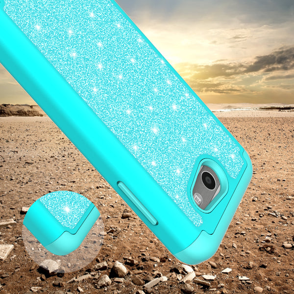 Samsung Galaxy J3 Emerge Glitter Hybrid Case - Teal - www.coverlabusa.com