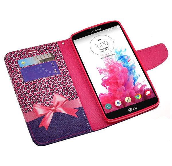 LG G Vista Wallet Case [Card Slots + Money Pocket + Kickstand] and Strap - Cheetah Prints