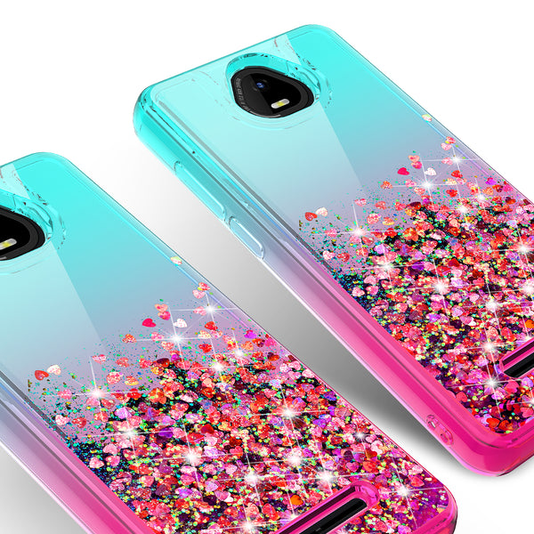 For Boost Schok Volt SV55 Case Liquid Glitter Phone Case Waterfall Floating Quicksand Bling Sparkle Cute Protective Girls Women Cover for Boost Schok Volt SV55 W/Temper Glass -  (Teal/Pink Gradient)