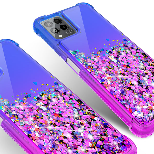 For T-Mobile REVVL 6 PRO 5G Case Liquid Glitter Phone Case Waterfall Floating Quicksand Bling Sparkle Cute Protective Girls Women Cover for T-Mobile REVVL 6 PRO 5G W/Temper Glass - (Blue/Purple Gradient)