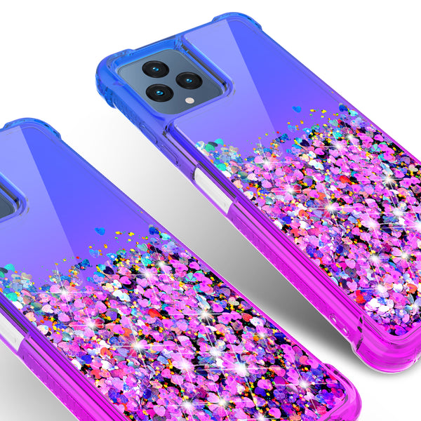 For T-Mobile REVVL 6 5G Case Liquid Glitter Phone Case Waterfall Floating Quicksand Bling Sparkle Cute Protective Girls Women Cover for T-Mobile REVVL 6 5G W/Temper Glass - (Blue/Purple Gradient)