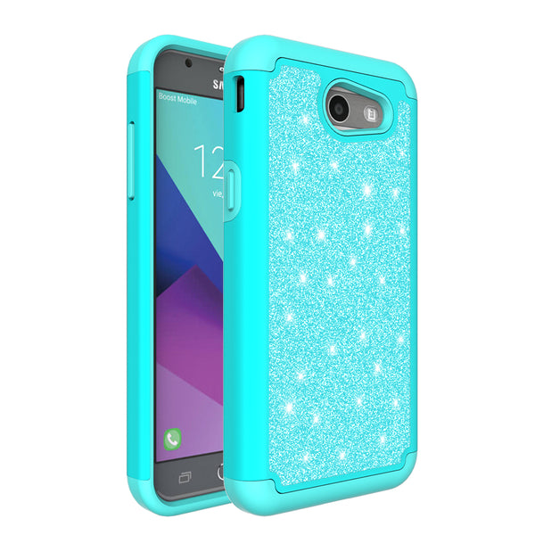 Samsung Galaxy J3 Emerge Glitter Hybrid Case - Teal - www.coverlabusa.com