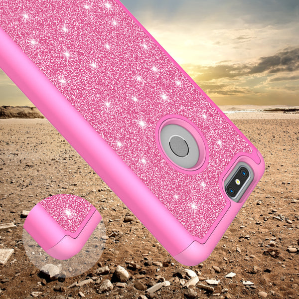 ZTE Sequoia Case, Blade Z Max, ZTE Z982 Glitter Bling Heavy Duty Shock Proof Hybrid Case with [HD Screen Protector] Dual Layer Protective Phone Case Cover for ZTE Sequoia, ZTE Blade Z Max, ZTE Z982 - Hot Pink