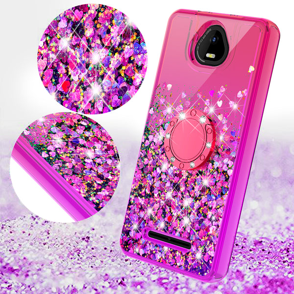 Glitter Phone Case Kickstand Compatible for Boost Schok Volt Case, SV55 Case,Ring Stand Liquid Floating Quicksand Bling Sparkle Protective Girls Women for Boost Schok Volt W/Temper Glass - (Hot Pink/Purple Gradient)