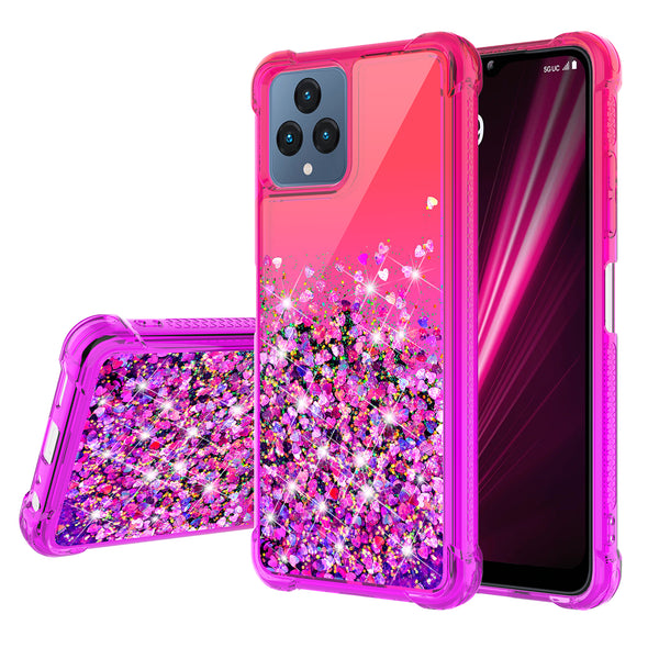 For T-Mobile REVVL 6 5G Case Liquid Glitter Phone Case Waterfall Floating Quicksand Bling Sparkle Cute Protective Girls Women Cover for T-Mobile REVVL 6 5G W/Temper Glass - (Hot Pink/Purple Gradient)