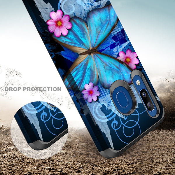 samsung galaxy a20 hybrid case - blue butterfly - www.coverlabusa.com