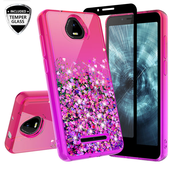 For Boost Schok Volt SV55 Case Liquid Glitter Phone Case Waterfall Floating Quicksand Bling Sparkle Cute Protective Girls Women Cover for Boost Schok Volt SV55 W/Temper Glass -  (Hot Pink/Purple Gradient)