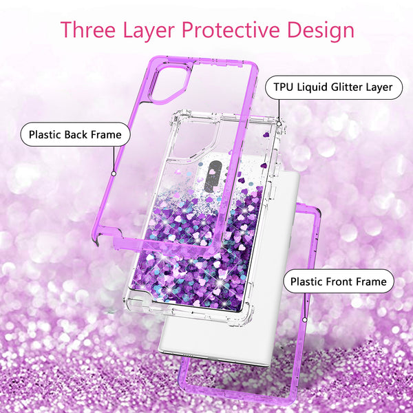 hard clear glitter phone case for samsung galaxy note 10 plus - purple - www.coverlabusa.com 