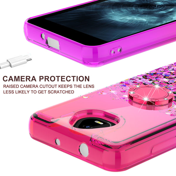 Glitter Phone Case Kickstand Compatible for Boost Schok Volt Case, SV55 Case,Ring Stand Liquid Floating Quicksand Bling Sparkle Protective Girls Women for Boost Schok Volt W/Temper Glass - (Hot Pink/Purple Gradient)