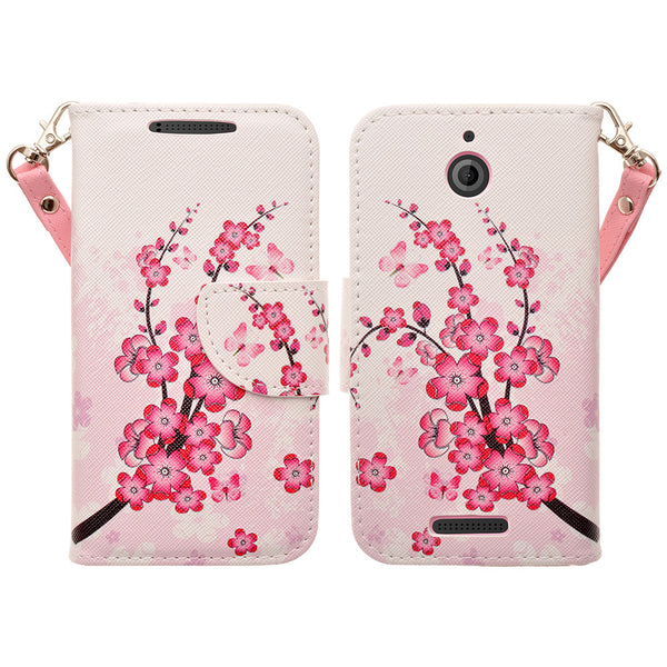htc desire 510 leather wallet case - cherry blossom - www.coverlabusa.com