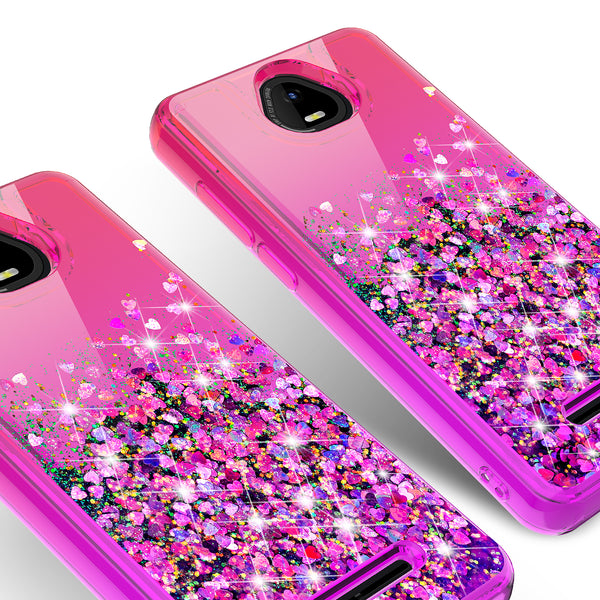 For Boost Schok Volt SV55 Case Liquid Glitter Phone Case Waterfall Floating Quicksand Bling Sparkle Cute Protective Girls Women Cover for Boost Schok Volt SV55 W/Temper Glass -  (Hot Pink/Purple Gradient)