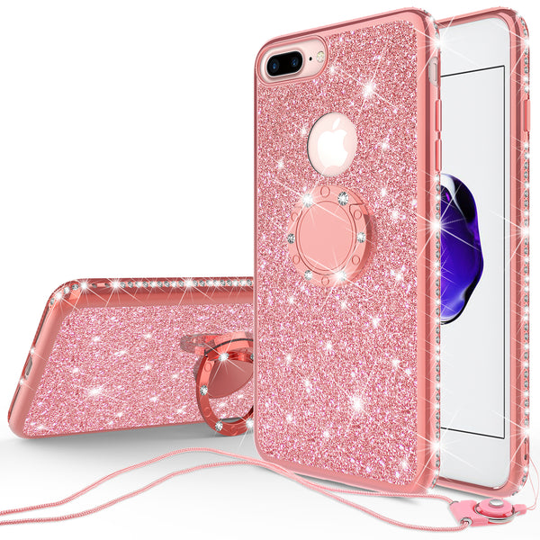 apple iphone 8 plus glitter bling fashion case - rose gold - www.coverlabusa.com