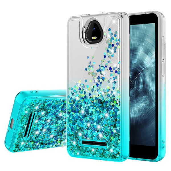 For Boost Schok Volt SV55 Case Liquid Glitter Phone Case Waterfall Floating Quicksand Bling Sparkle Cute Protective Girls Women Cover for Boost Schok Volt SV55 W/Temper Glass -  (Clear/Teal Gradient)