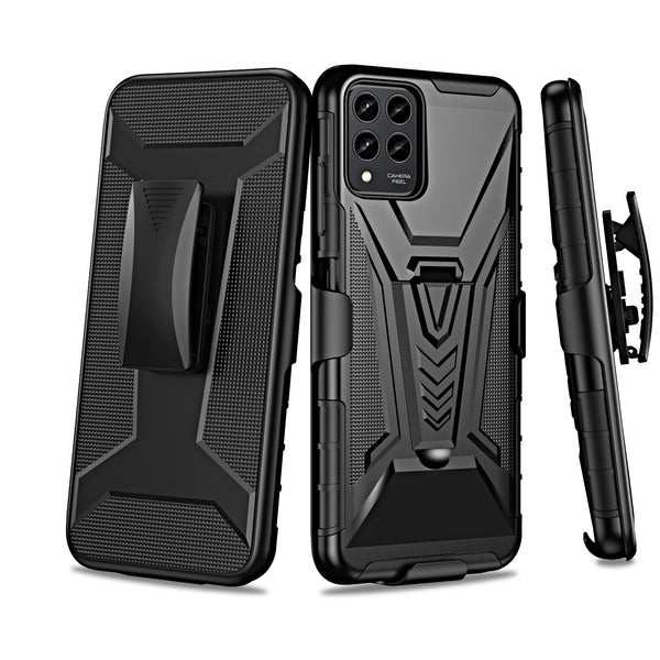 For T-Mobile REVVL 6 Pro 5G Case with Tempered Glass Screen Protector Heavy Duty Protective Phone Case,Built-in Kickstand Rugged Shockproof Protective Phone Case - Black